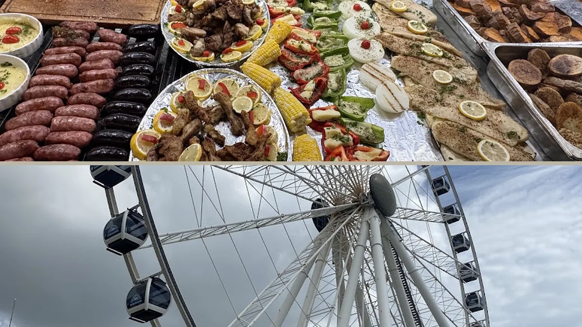 Argentinian grill dishes arranged for self-service.